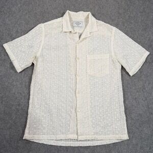 Portuguese Flannel White Eyelet Folk Short Sleeve Button Up Shirt Men's Medium